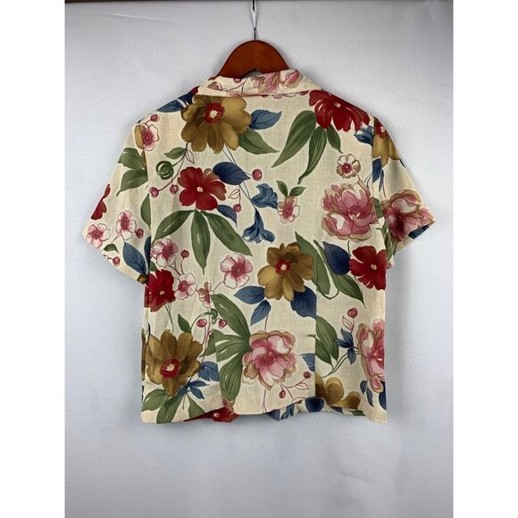 Alfred Dunner Floral Short Sleeve Blouse Womens Button-Up Top - Picture 3 of 3